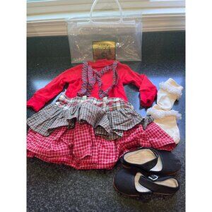 Vtg 1980's Doll's Clothes Set Of Long Sleeve Red Top Ruffled Layered Skirt Plaid